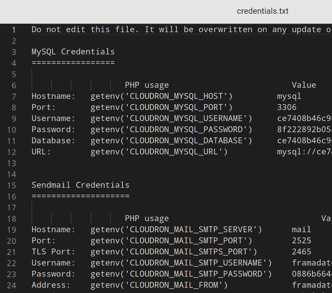 A screenshot of the credentials.txt in the file manager