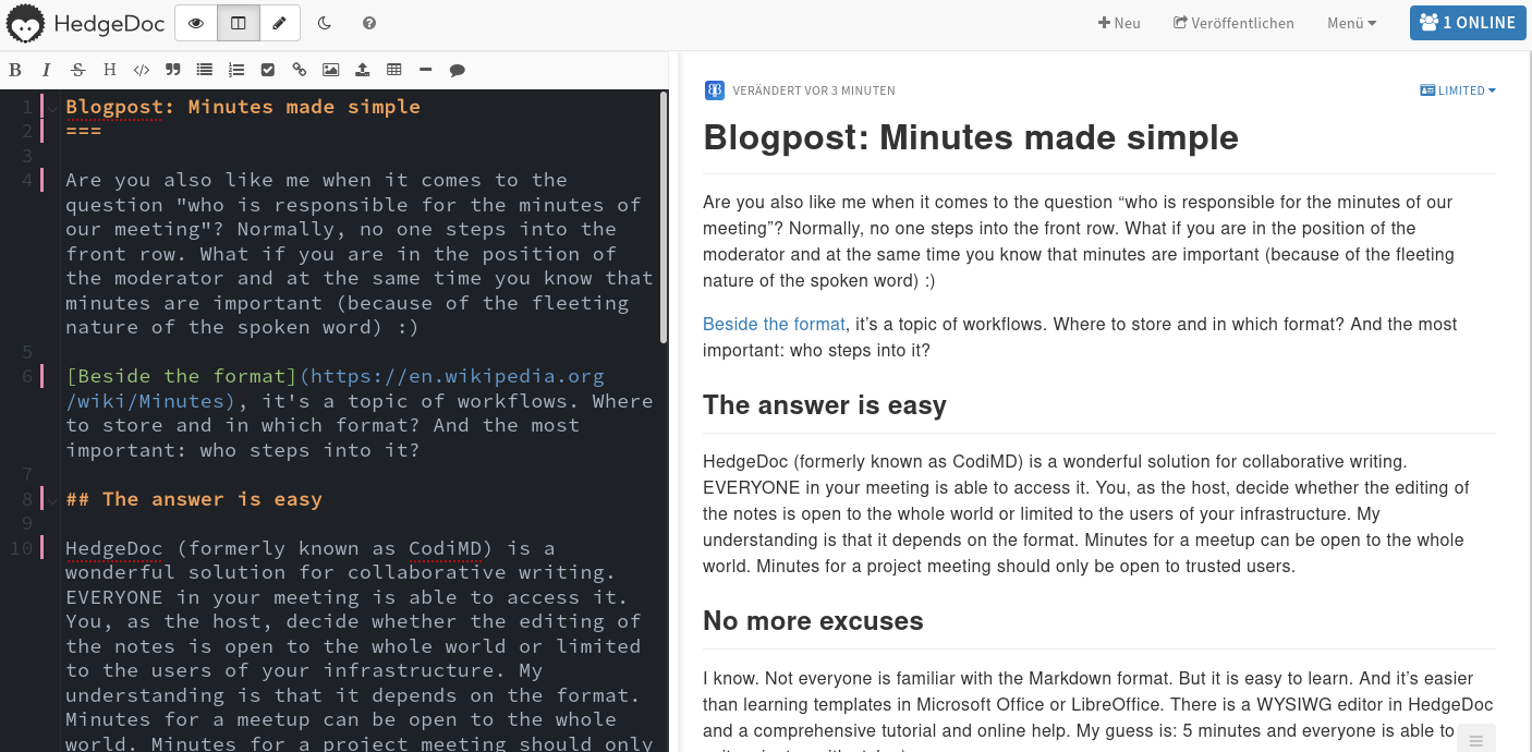 HedgeDoc in action Screenshot