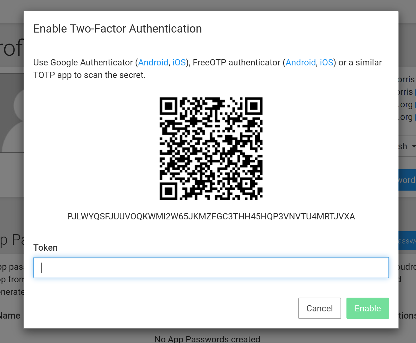 2fa settings in cloudron - screenshot