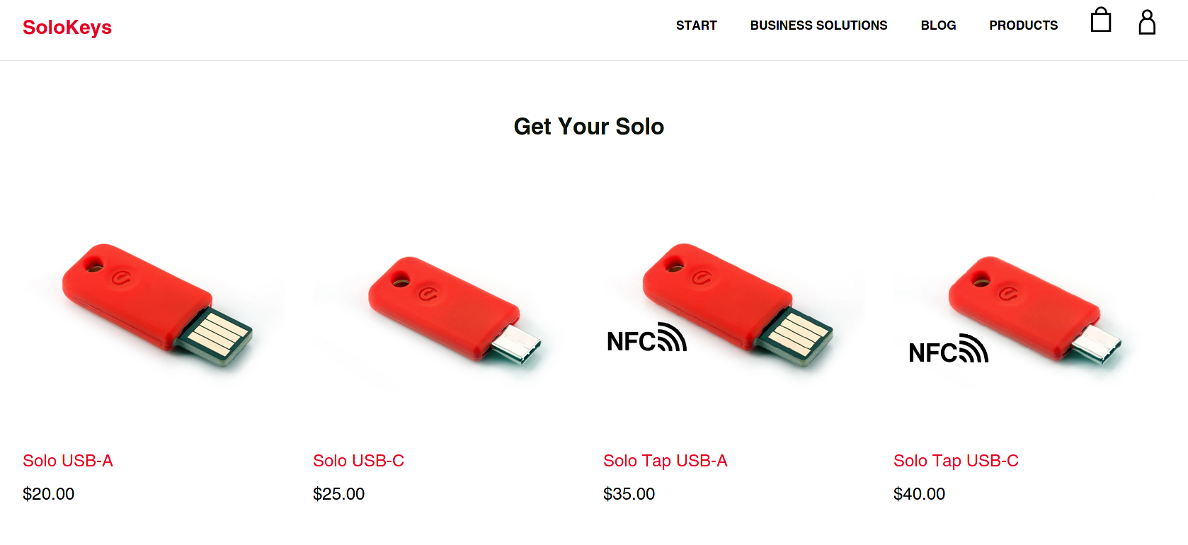 Hardware keys from solokeys - product view - screenshot