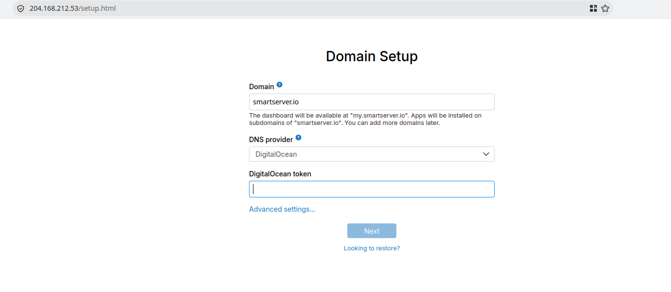 Domain setup with a trusted IP certificate